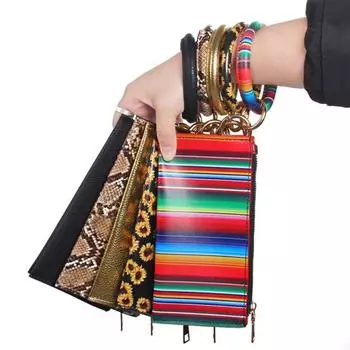 Женский леопардовый брелок из искусственной кожи, браслет с карманом для карт, кошелек на молнии, клатч