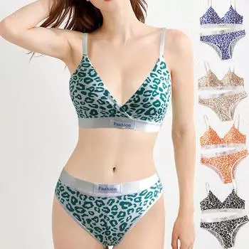 Женский леопардовый комплект с бюстгальтером, модное сексуальное женское белье, трусики с низкой талией, бюстгальтер без косточек, нижнее белье без стальных стрингов, повседневные комплекты, 6 цветов One Size чёрный