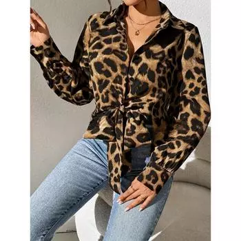 Женский леопардовый принт, повседневный кардиган с длинным рукавом, застегивающийся на пуговицы S темно-коричневого