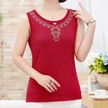 Женский летний эластичный однотонный модный жилет с круглым вырезом и рубашкой без рукавов на подтяжках XL оранжевый