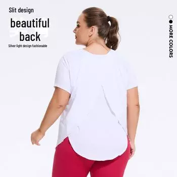 Женский летний быстросохнущий топ для йоги - со льдом сзади, разрезом, коротким рукавом 4XL