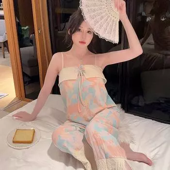 Женский летний галстук-бабочка, окрашенный в галстук, с подушкой на груди и висящей пижамой, Pure Desire Wind, тонкий стиль, можно носить изношенный комплект Home Fury M