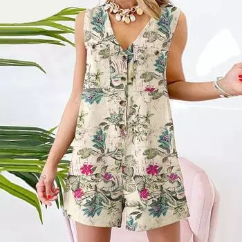 Женский летний гавайский комбинезон на бретельках, повседневные свободные пляжные шорты с цветочным принтом, облегающий костюм L красный