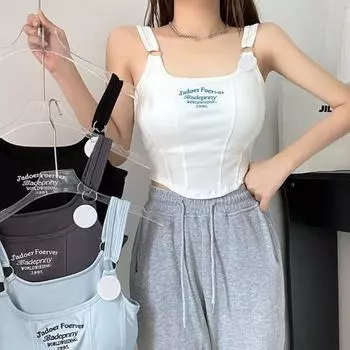 Женский летний камзол с вышивкой букв и открытой спиной, эластичный однотонный короткий топ без рукавов для клуба свиданий, пляжный укороченный топ, женский жилет синий