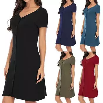 Женский летний кардиган с коротким рукавом и пуговицами, спальная юбка, домашняя одежда M чёрный