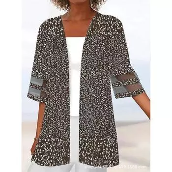 Женский летний кардиган, сетчатый кардиган, тонкая куртка средней длины, повседневный кружевной кардиган 5XL