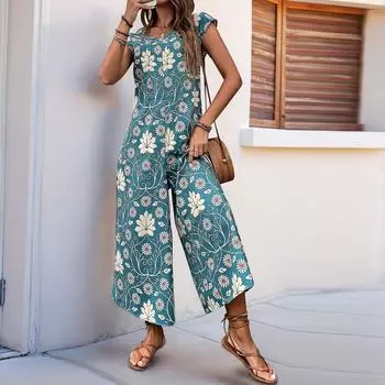 Женский летний комбинезон, элегантный сексуальный боди без рукавов, повседневные широкие брюки M синий