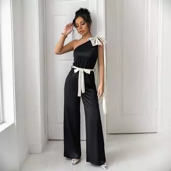 Женский летний комбинезон, элегантный сексуальный боди без рукавов, повседневные широкие брюки XL чёрный