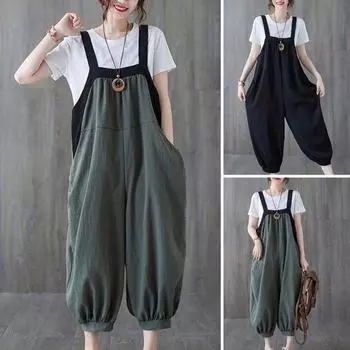 Женский летний комбинезон без рукавов с квадратным воротником, лоскутный цветной комбинезон на подтяжках, шаровары длиной до щиколотки, комбинезон 4XL армия зеленый