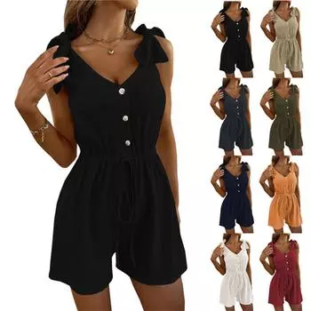 Женский летний комбинезон без рукавов с v-образным вырезом, женские модные широкие брюки с талией, шорты L оранжевый