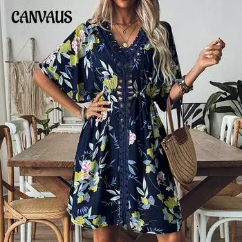 Женский летний комбинезон больших размеров с принтом, пляжное платье, связанное вручную крючком, с вышивкой бисером, в стиле пэчворк, ажурное платье, пляжные накидки One Size