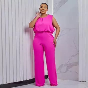 Женский летний комбинезон большого размера с открытой спиной и без рукавов, широкий длинный комбинезон S чёрный