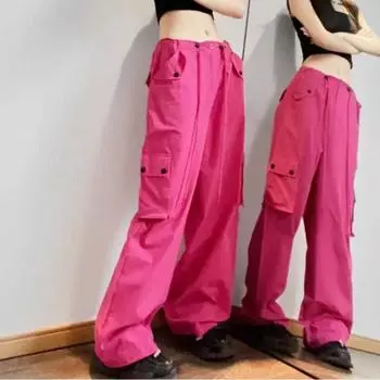 Женский летний комбинезон цвета розового красного цвета: Свободные, быстросохнущие, с высокой талией, широкие брюки M зелёный/авокадо