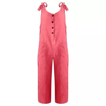 Женский летний комбинезон из хлопка и конопли с большим карманом на пуговицах и завязками, регулируемый сплошной цвет S синий