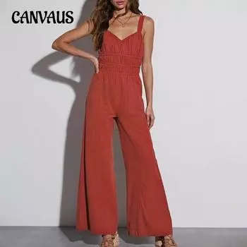 Женский летний комбинезон, комбинезон для отпуска, брюки S красное дерево