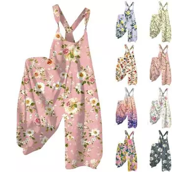 Женский летний комбинезон с цветочным принтом в винтажном стиле (Нерегулируемые ремни) L