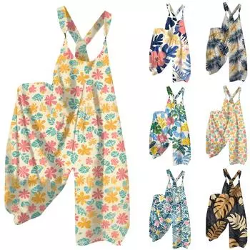Женский летний комбинезон с цветочным принтом в винтажном стиле (Нерегулируемые ремни) S
