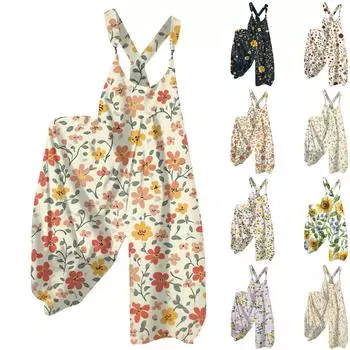 Женский летний комбинезон с цветочным принтом в винтажном стиле (Нерегулируемые ремни) XL