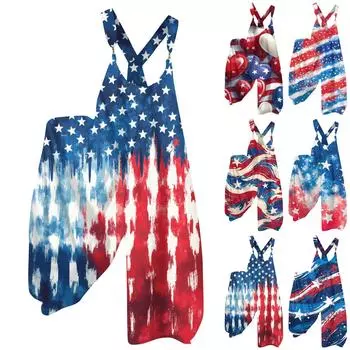 Женский летний комбинезон с цветочным принтом в винтажном стиле (Нерегулируемые ремни) L синий