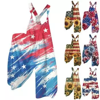 Женский летний комбинезон с цветочным принтом в винтажном стиле (Нерегулируемые ремни) L