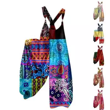 Женский летний комбинезон с цветочным принтом в винтажном стиле (Нерегулируемые ремни) L