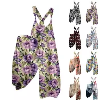 Женский летний комбинезон с цветочным принтом в винтажном стиле (Нерегулируемые ремни) L