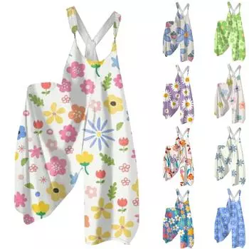 Женский летний комбинезон с цветочным принтом в винтажном стиле (Нерегулируемые ремни) M шафрановый