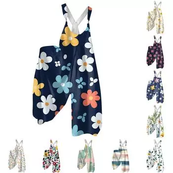 Женский летний комбинезон с цветочным принтом в винтажном стиле (Нерегулируемые ремни) M розовый