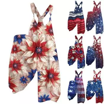 Женский летний комбинезон с цветочным принтом в винтажном стиле (Нерегулируемые ремни) L