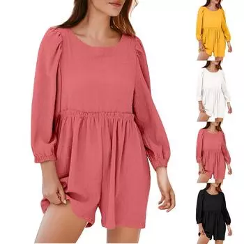 Женский летний комбинезон с длинными рукавами, боди, пляжная мода L чёрный