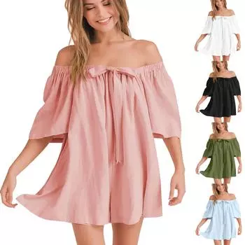 Женский летний комбинезон с квадратным вырезом, короткими рукавами, открытой спиной, завязкой спереди, струящийся короткий комбинезон, пляжные наряды для отдыха L армия зеленый