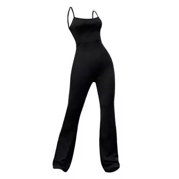 Женский летний комбинезон с открытой спиной и без рукавов, облегающий однотонный сплошной цвет с квадратным вырезом и высокой узкой талией, расклешенный подол, мягкий женский спортивный комбинезон на бретельках XL