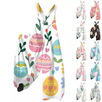 Женский летний комбинезон с пасхальным принтом в винтажном стиле (нерегулируемый ремень) M