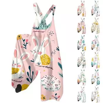 Женский летний комбинезон с пасхальным принтом в винтажном стиле (нерегулируемый ремень) L зелёный