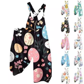 Женский летний комбинезон с пасхальным принтом в винтажном стиле (нерегулируемый ремень) M