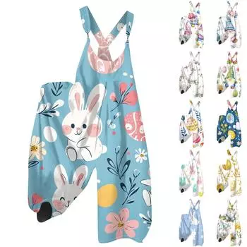 Женский летний комбинезон с пасхальным принтом в винтажном стиле (нерегулируемый ремень) XL