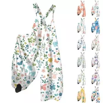 Женский летний комбинезон с пасхальным принтом в винтажном стиле (нерегулируемый ремень) L
