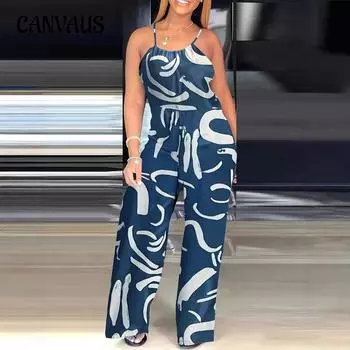 Женский летний комбинезон с принтом и подтяжками S королевский синий