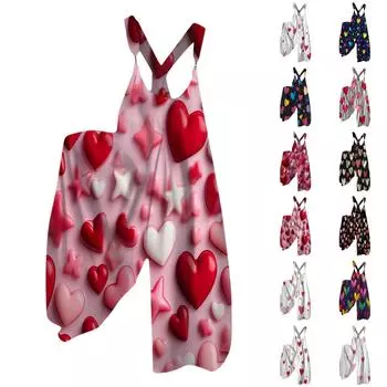 Женский летний комбинезон с принтом ко Дню святого Валентина, винтажный комбинезон (Нерегулируемый ремень) L