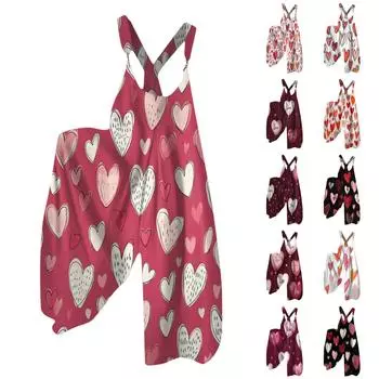 Женский летний комбинезон с принтом ко Дню святого Валентина, винтажный комбинезон (Нерегулируемый ремень) XXXL