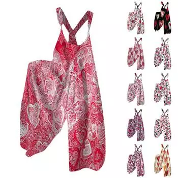 Женский летний комбинезон с принтом ко Дню святого Валентина, винтажный комбинезон (Нерегулируемый ремень) XXL чёрный