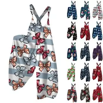 Женский летний комбинезон с рождественским принтом в винтажном стиле (Нерегулируемые ремни) XL фиолетовый