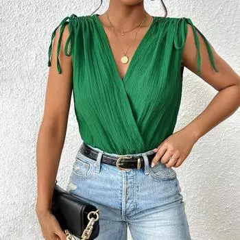 Женский летний комбинезон с v-образным вырезом без рукавов на шнуровке, лоскутный цветной комбинезон с высокой талией, облегающий комбинезон, уличная одежда S зелёный