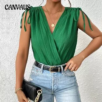 Женский летний комбинезон с v-образным вырезом, цельный пригородный комбинезон на шнуровке S зелёный