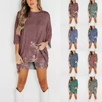 Женский летний комплект из 2 предметов с круглым вырезом и короткими рукавами, с заниженными плечами, топ для больших детей и узкие байкерские шорты для йоги, комплект M синий