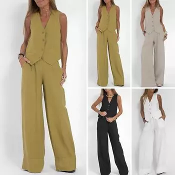 Женский летний комплект из двух частей: жилет без рукавов и брюки XXL