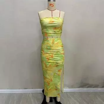 Женский летний комплект из облегающей юбки-футляра с запахом и разрезом в стиле тай-дай S цветочный