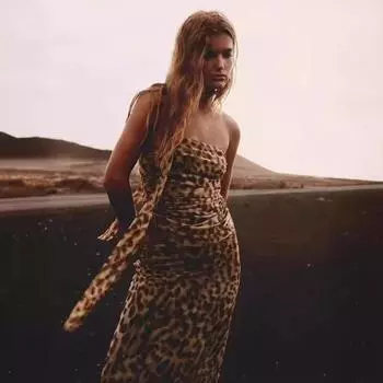 Женский летний комплект из сетчатого топа-футляра с запахом и леопардовым принтом S