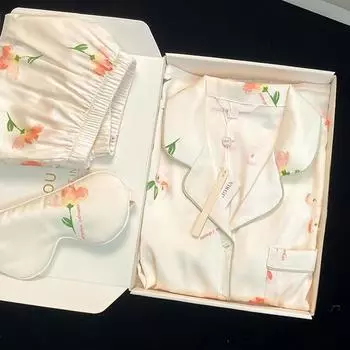 Женский летний комплект пижамных шорт из искусственного шелка, повседневный женский топ с коротким рукавом и шорты, домашняя одежда, комплект пижам с цветочным принтом и искусственными пятнами M