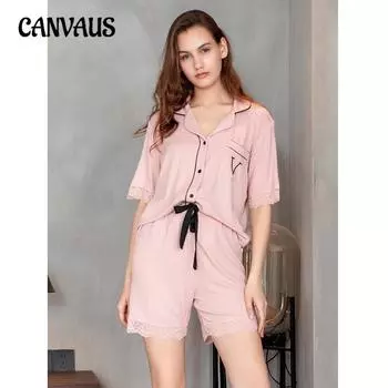 Женский летний комплект с короткими рукавами и шортами для дома, свободный однотонный кружевной пижамный комплект из модала и хлопка S темно-серого